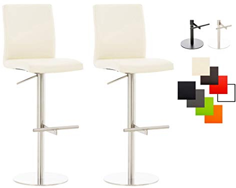 CLP 2er Set Barhocker Cadiz Kunstleder I Thekenhocker Mit Fußstütze I Tresenstühle Höhenverstellbar Und 360° Drehbar, Farbe:Creme, Gestell Farbe:Edelstahl