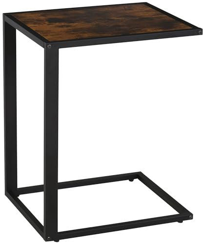 HOMCOM C-Shaped Side Table, Bedside Table with Metal Frame, Accent Sofa Couch Table for Living room, Bedroom, Brown and Black