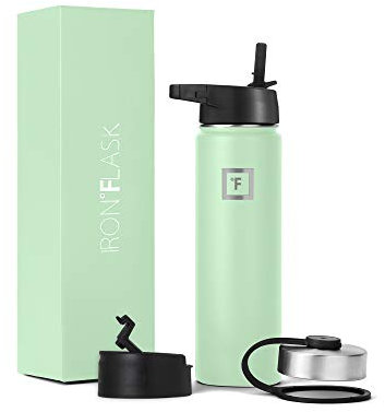 Metal Water Bottle with Straw Lid - 650ml 3 Lids - Stainless Steel Double-Walled Insulated Vacuum Leakproof - Sports Gym Camping Hiking Hydration School Kids