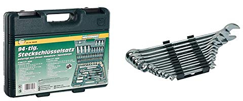 Mannesmann Brüder M98410 Steckschlüsselsatz, 94-tlg & M19652 Gabelringschl DIN 3113 Satz, 12-tlg