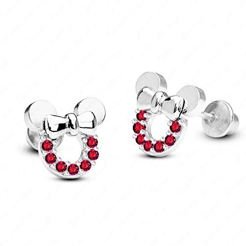 Kaguyo Minnie-Maus-Ohrringe, 925 Sterlingsilber, Amethyst, weiß, blau, rosa, Zirkonia, Mickey-Maus-Ohrstecker für Frauen und Mädchen, süßes Design, Geburtstagsgeschenk (rot)