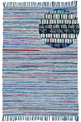 carpetfine Flachgewebeteppich Kelim Chindi Blau 160x230 cm | Moderner Teppich für Wohn- und Schlafzimmer