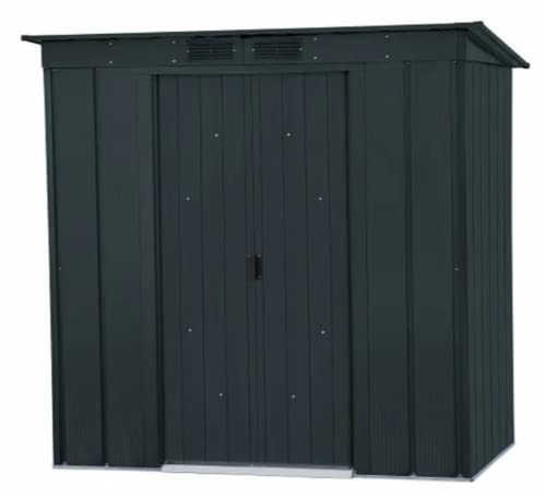 BillyOh Metal Garden Shed - 6x4 Eco Pent Roof Steel Outdoor Storage Cabinet for Tools & Bike with Lockable Sliding Doors - Modern Anthracite Grey Design for Garden Storage Shed Solutions