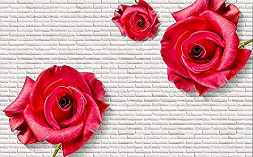 Papier Peint Mur De Briques Blanches Grande Fleur Rose Rouge Papier Peint 3D Salle de séjour Chambre à coucher Salle de séjour Mural murale enfant-430cm×300cm