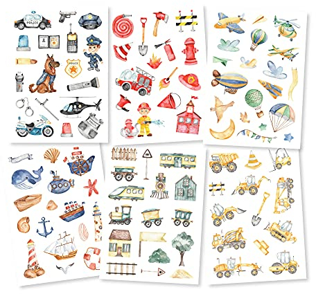 Pandawal® Tattoo für Kinder Tattoos 6er Set Jungen Polizei Feuerwer Flugzeuge perfekt für Kindergeburtstag Party Mitgebsel Hautfreundliche Temporäre Kindertattoos