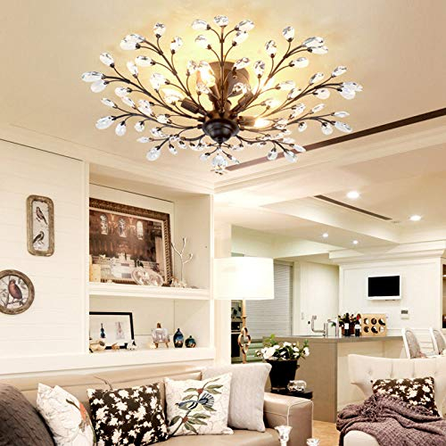 SHZICMY 30-40W Deckenleuchte K9 Kristall & Metall Kronleuchter Deckenlampe Vintage Zweige Led Deckenleuchten Leuchten für Schlafzimmer, Wohnzimmer, Bar, Café/Basistyp: E14 * 5 (nicht enthalten)