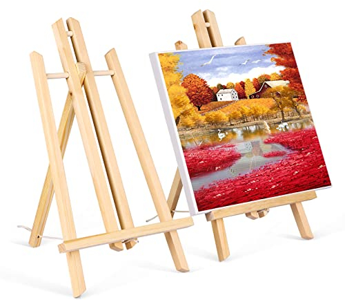 Viesap Chevalet, Lot de 2 chevalet bois, 40cm Petit Chevalet, Mini Chevalet, Chevalet Enfant, Pliable pour un Rangement Facile, pour Peinture sur Toile, Affichage Photo, Dessin, Présentation.