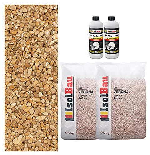 Isolbau Steinteppich Aussen Komplettset Marmorkies 50kg + Bindemittel bis 5m² Verona 4/8mm Epoxidharz, Terassenboden, Natursteinboden Marmorkies Bodenbelag, Steinboden, Marmorstein, Innen Außen
