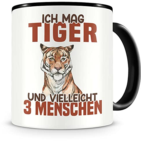 Samunshi® Tiger Tasse mit Spruch Ich mag Tiger Geschenk für Fans Kafffebecher Kaffeetasse Lustige Tassen zum Geburtstag schwarz Keramik 300ml