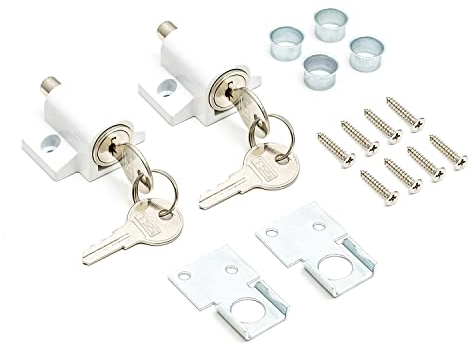 2 Pcs White Sliding Patio Door Lock, Sliding Door Lock for Additional Security. Supplied with Fixtures and Fittings. Universal Lock Suitable for Most Door Types., 45 x 47 x 25mm