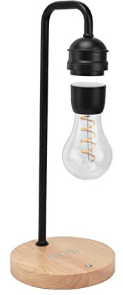 Levitating Light Bulb Lamp, Magnetic Levitating Light Bulb with Wireless Charger Wooden Black Floating Levitation Lamp Table Led Night Light for Home Office Decor Desk Tech Toys Gifts(UK PLUG)