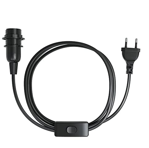 EAZY CASE Portalampada E14 con cavo da 5 m, interruttore, anello a vite per paralume e spina di alimentazione, ideale per lampade a sospensione, lampade a sospensione, lampada fai da te, colore nero