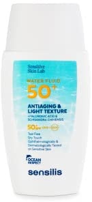 Sensilis - Water Fluid SPF50+ Protector Solar Facial, Antiedad e Hidratante, Protección UVB y UVA, con Ácido Hialurónico y Vitamina E, Todo Tipo de Pieles, Ocean Respect - 40 ml