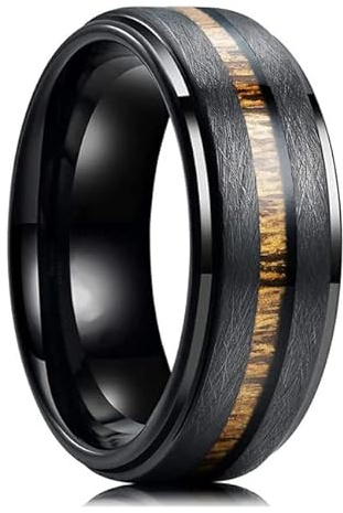 crigema - Bague en tungstène pour homme avec incrustation en bois de Koa de 8 mm de luxe pour homme femme, Métal non précieux, Aucune pierre précieuse