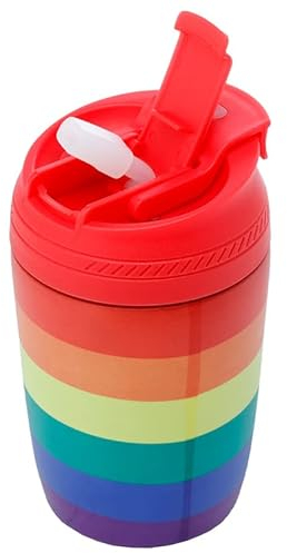 Puckator Somewhere Rainbow Reusable Stainless Steel Hot & Cold Thermal Insulated Food & Drink Cup 380ml - Thermos Travel Mug - Tumbler with Straw and Lid - Insulated Bubba Cup - Thermal Drink Bottle