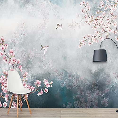 YABAOST Selbstklebendes Wandbild 400X280Cm 3D Wandtattoo Wandsticker Schlafzimmer Rosa Zweige Blumen Wanddeko Wandaufkleber Wohnzimmer Tapete Wasserdichtes Pvc Wandbild Hintergrund