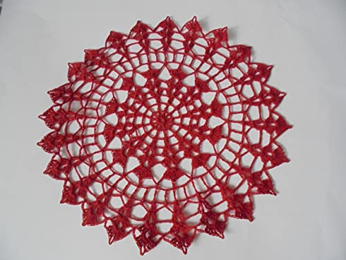Kleines Häkeldeckchen-Minideckchen-Untersetzer aus rotem Baumwollgarn ca 27 cm