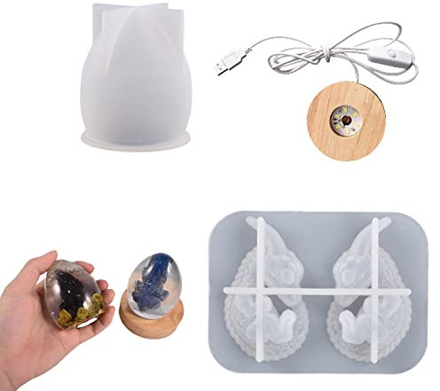 Dinosaurier leichte Silikonform | Dinosaurier Ei Harz Form Set mit Licht Holzbasis - Eiform Epoxy Craft Making Form Set für Beton, Zement, Ton Abbto