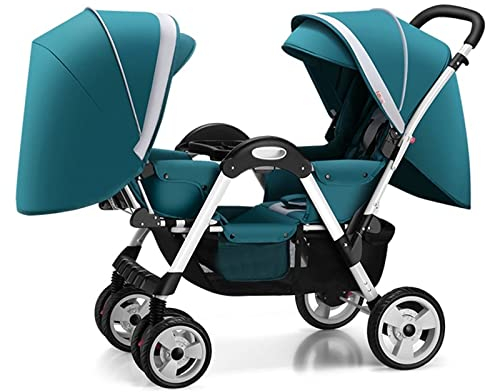 Doppelter Kinderwagen Für Säuglinge Und Kleinkinder Tragbarer Baby-Kinderwagen Tandem-Regenschirm-Kinderwagen Für Zwillinge, Child Tray, Hohe Landschaft | Sonnenschirm | Leicht Zu Falten ( Color : Gro