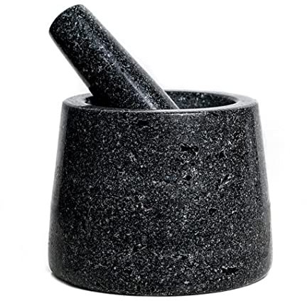 QPZK Hochleistungs -Granit -Mörtel und Stößel, Handmörsermühle für Guacamole, Salate, Kräuterbärmer, Mahlen und Quetschgewürze und Nüsse, um den Geschmack freizusetzen Black