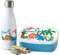 GRAZDesign Brotdose und Trinkflasche Dinosaurier Set für Jungen personalisierte Snackbox mit Trennwand - Wasserflasche aus Edelstahl 350ml | Geschenk zur Einschulung