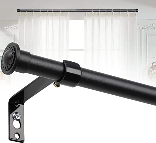 Decorative Curtain Pole 76-116 cm for Windows, 1.6 cm Small Curtain Rod Set, Heavy Duty Cafe Drapery Poles with Bracket - Matte Black