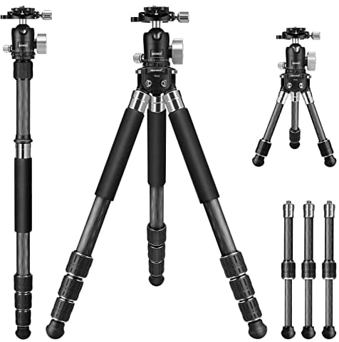 NEEWER All in 1 Travel Tripod Monopod Carbon Fiber Creative DIY Camera Tripod 9+ Mounting Kit: Mini Tripod Leg, Center Column, 360° Ball Head, Tips, Lightweight for Outdoor Photography TP23