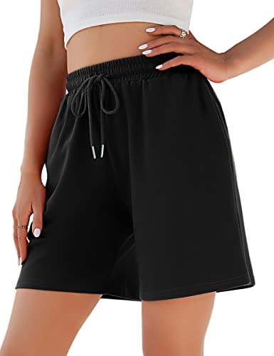 Jezonga Shorts Damen Sporthose Kurz Sport Shorts Jogginghose Sommer mit Taschen Sportshorts Hohe Taille Trainingshose Kurze Short High Waist Elastischer Bund zum Fitness Running Gym Schwarz XL