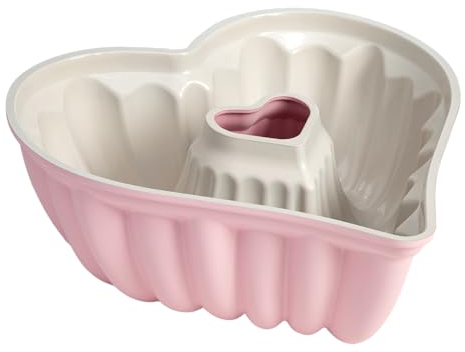 Paris Hilton Herzförmige geriffelte Kuchenform, Aluminiumguss mit sauberer Keramik-Antihaft-Backform, spülmaschinenfest, hergestellt ohne PFAS, PFOA, PFOS und PFTE, 22,9 cm, Rosa