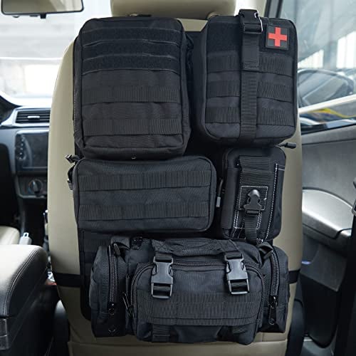 Jimikay Taktische Sitzrücken-Organizer für Fahrzeuge, Molle-Paneel, Aufbewahrungstasche mit 5 abnehmbaren Molle-Taschen für alle Fahrzeuge wie Jeep,SUV,Auto,Ford,Chevy,Toyota usw (Modell B-Schwarz)
