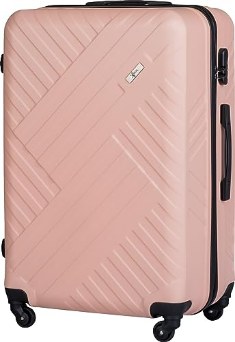 Xonic Design Reisekoffer - ABS Hartschalen Koffer mit 360° Leichtlauf-Rollen - hochwertiger Trolley mit Zahlenschloss in M-L-XL oder Set (Pastell Rosa, XL)