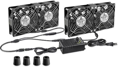 GDSTIME 4 x 120mm Lüfter 230V Großer Luftstrom 120mm x 38mm Lüfter 220V AC Axial mit AC Stecker 4V - 12V regelbar Geschwindigkeit für Serverschrank Garage