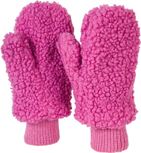 styleBREAKER Damen Winter Fäustlinge in Teddyfell Optik, warme Handschuhe, Thermo-Fleece Futter, Strickhandschuhe 09010044, Farbe:Pink