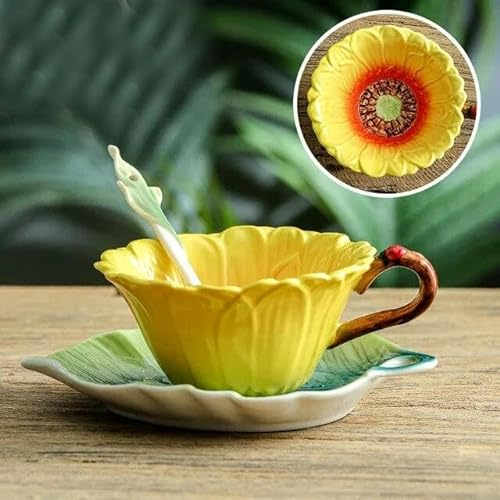 Tazza di Fiori creativi Coppia Europea tè pomeridiano Tazza di caffè Set di piattini Home Office Tazza di tè in Ceramica Set da Bere Regalo di Nozze