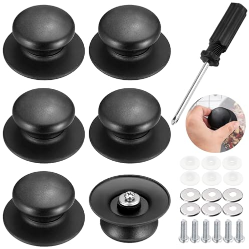 SPOKKI Lot de 6 Poignée de Couvercle de Casserole en Bakélite, Boutons Universels pour Couvercle de Casserole Cuisine, Résistants à la Chaleur Boutons de Rechange, Avec Tournevis et Vis (Noir)