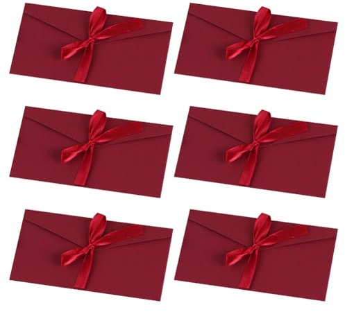 JIHUOO Briefumschläge aus Kraftpapier, für Geschenkkarten, Hochzeitseinladungen, Briefumschläge, Vintage, Weihnachten, Geldumschläge mit Bändern, für Valentinstag, Muttertag, Rot, 20 x 11 cm, 10 Stück