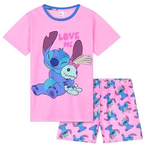 Disney Stitch Short Pyjama Fille, Doux Respirant Vêtements de Détente Ensemble (Rose/Bleu, 11-12 Ans)