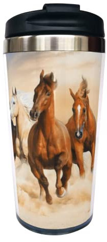 Fenmshairy Running Horse Travel Coffee Mug for Horse Lover, Stainless Steel Thermal Insulated Tumbler Cup with Filp Lid, Thanksgiving Christmas Birthday Gift for Men Women Friend Bestie Sister, 13 Oz
