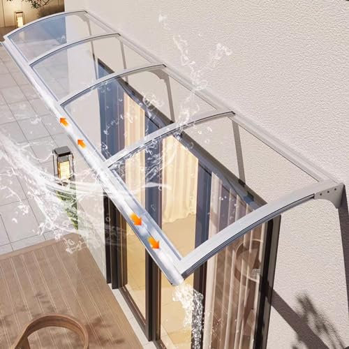 Auvent de Porte et Fenêtres,Toit Marquise en Polycarbonate Contre Pluie Neige Uv,Marquise Solaire Abri Banne Entrée Protection,45-150 Cm de Largeur,Cadre en Aluminium Argenté (100x240cm/39x94)