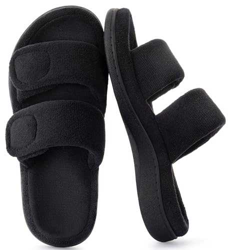 RockDove Women's Dual-Strap Adjustable Slipper with Arch Support, Size 7/8 UK Women, Black