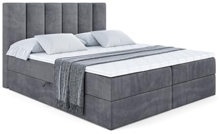 ALTDECOR Boxspringbett mit Matratze und Lattenrost, Boxbett, Topper, Polsterbett mit Bettkasten, Bett mit Stauraum H4-Matratze, Doppelbett, Springboxbett - BOXI1-200x200 - Dunkelgrau Samt