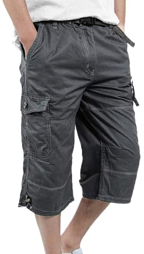 DUOLUVA Pantalon cargo de travail pour homme avec poches cargo, pantalon trois-quarts, avec fermeture éclair, coupe universelle (sans ceinture), gris foncé, L