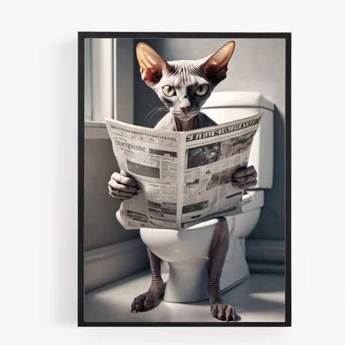 gfc Funny Bathroom Toilet animal Print Picture Poster sphynx cat on a toilet reading newspaper A4 UNFRAMED wall art Home decor Decorating
