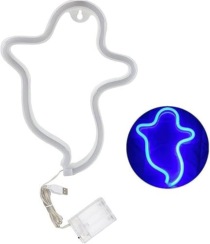 TRIXES Luz de neón LED de Halloween fantasma multicolor – Funciona con pilas, se ilumina para fiestas de Halloween – Dormitorios – Sala de juegos
