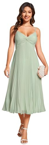 Ever-Pretty Robe Invitée Mariage Femme Bretelles Plissé Double V-Col Mousseline Taille Empire Chic Casual Invité Verte Menthe 46