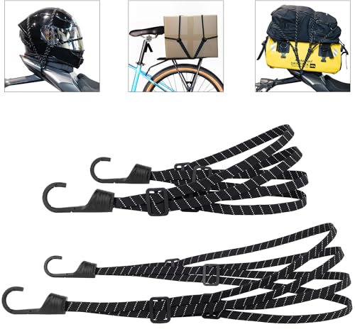 Aibeli Motorcycle Luggage Straps - Bungee Cords with Hooks (2 Strips, Reflective, 60cm & 90cm)