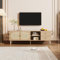 BTM Meuble TV Bas, Meuble TV Chambre avec 2 Portes et 2 tiroirs, Meuble TV avec Rangement avec Étagère Réglable en Hauteur et système de Gestion des câbles, Banc TV Moderne, Bois, 150x40x50cm