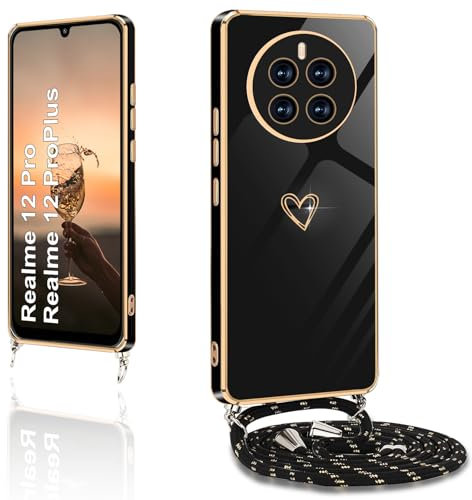 Funda para Realme 12 Pro/Plus con Cordón - Carcasa Colgante Ajustable, Collar Antigolpes, TPU Suave Silicona - Correa para Realme 12 Pro/Pro Plus