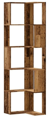 vidaXL Eckregal, Bücherregal Regal 5 Böden, Standregal Bücherschrank für Wohnzimmer, Aktenregal Büroregal Wandregal, Altholz-Optik Holzwerkstoff