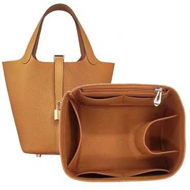 Taschen-Organizer, gefütterte Aufbewahrungstasche, Beutel-Aufbewahrungseinsatz, tragbare Kosmetiktasche for Hermes Picotin 18/22/26(Brown A,Picotin 22)